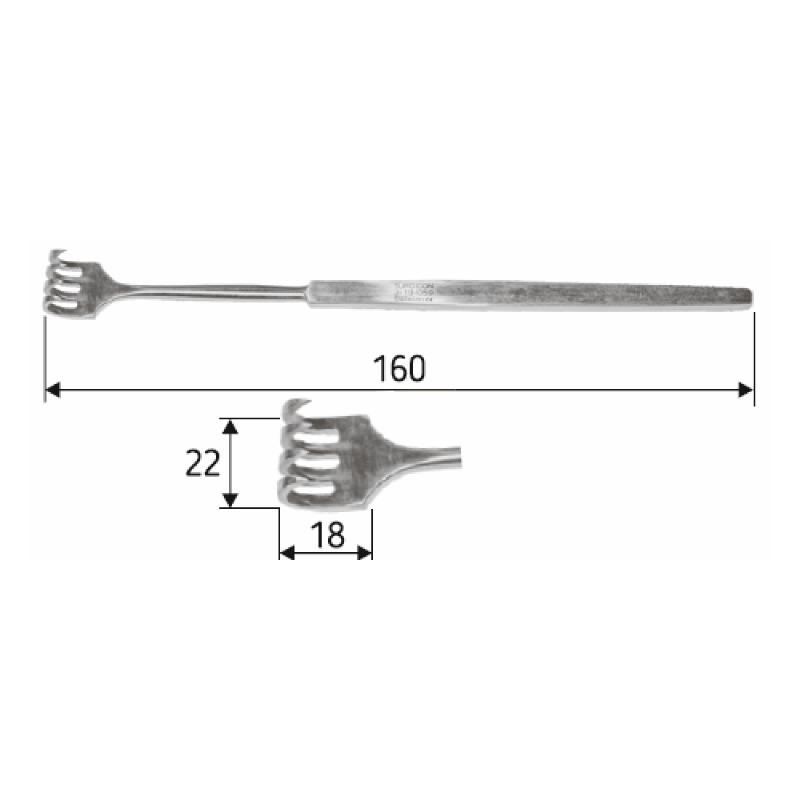 Гачок Ретрактор Surgicon гострий 16 cм, чотири-зубий/